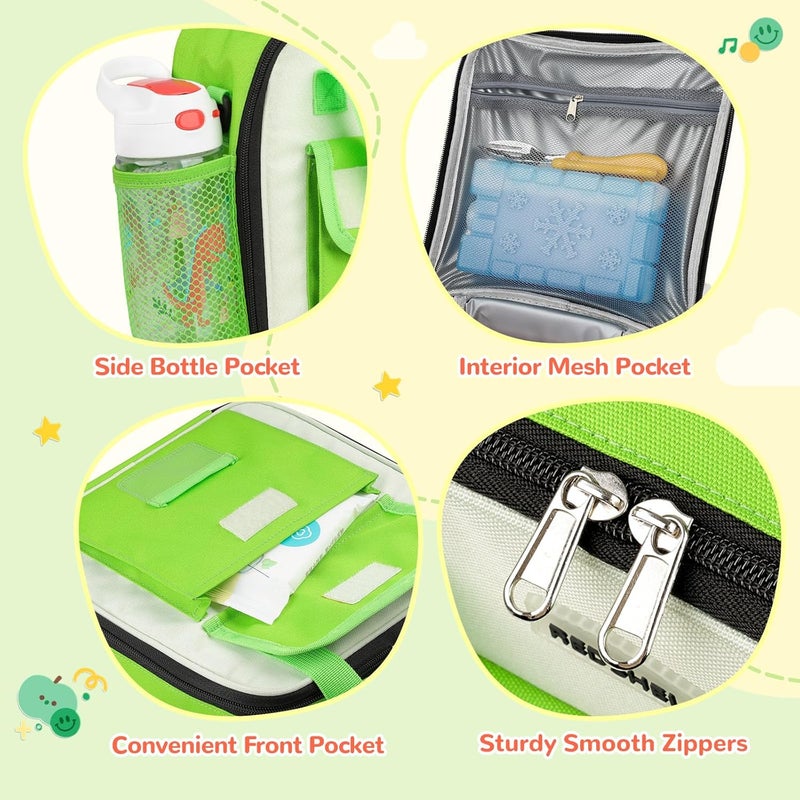 REDSHELL Tactical Lunch Box Kids, Large Insulated Lunch Bag for Boys Girls, Cooler Lunchbag, Square Toddler Lunchbox, School Daycare Lunch Tote Pail with Water Bottle Holder Shoulder Strap, Dark Green - Image 5